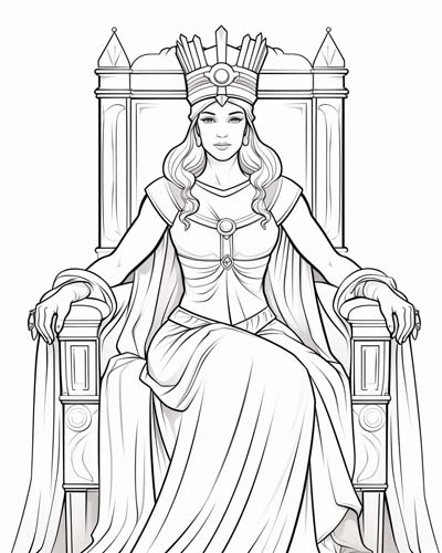 Hera on her throne coloring page