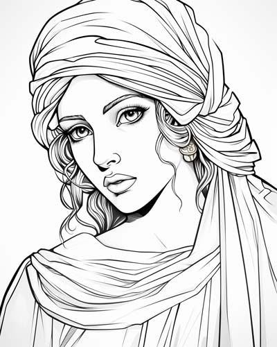 coloring page of Hestia with a simple veil