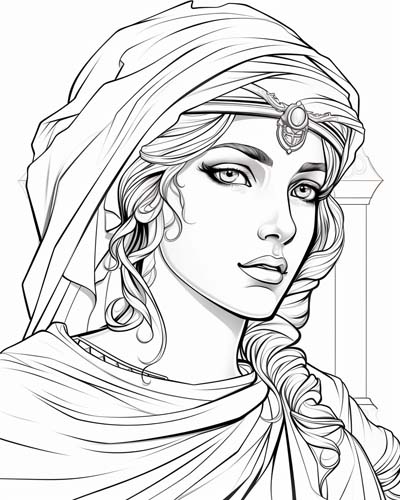 coloring page of Hestia with a decorative veil