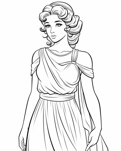 coloring page of the Greek goddess, Hestia