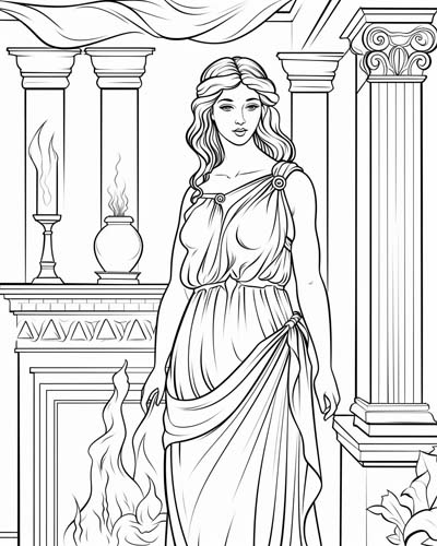 coloring page of Hestia, goddess of hearth and home