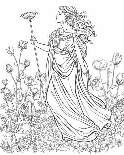 Persephone, Greek goddess of spring coloring page
