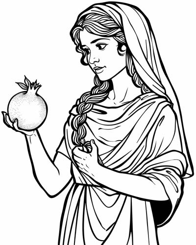 Persephone eats the pomegranate coloring page