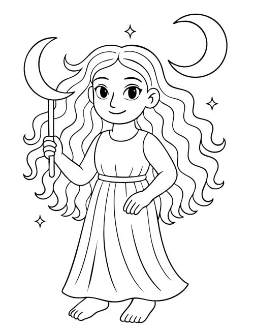 Simple coloring page of the Greek goddess Selene