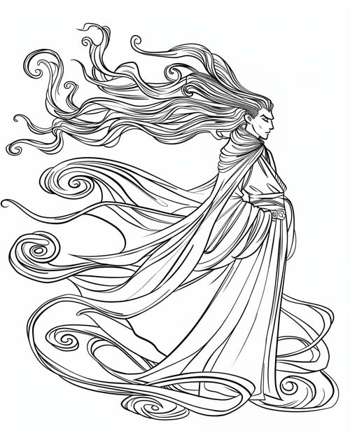 Eurus, Greek god of the East Wind, coloring page