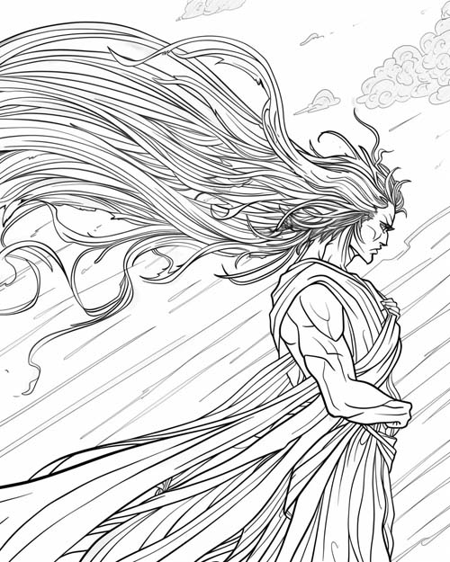 Eurus, Greek god of the East Wind, coloring page