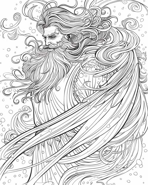 Boreas, Greek god of the North Wind, coloring page