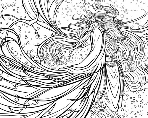 Boreas, Greek god of the North Wind, coloring page