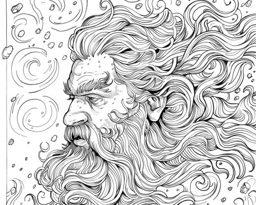 Boreas, Greek god of the North Wind, coloring page