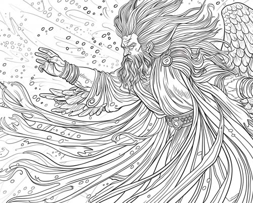Boreas, Greek god of the North Wind, coloring page