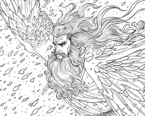 Boreas, Greek god of the North Wind, coloring page