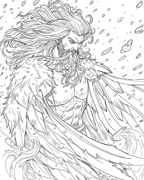 Boreas, Greek god of the North Wind, coloring page