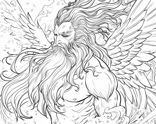 Boreas, Greek god of the North Wind, coloring page