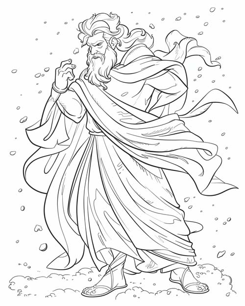 Boreas, Greek god of the North Wind, coloring page
