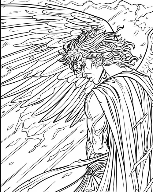 Notus, Greek god of the South Wind, coloring page