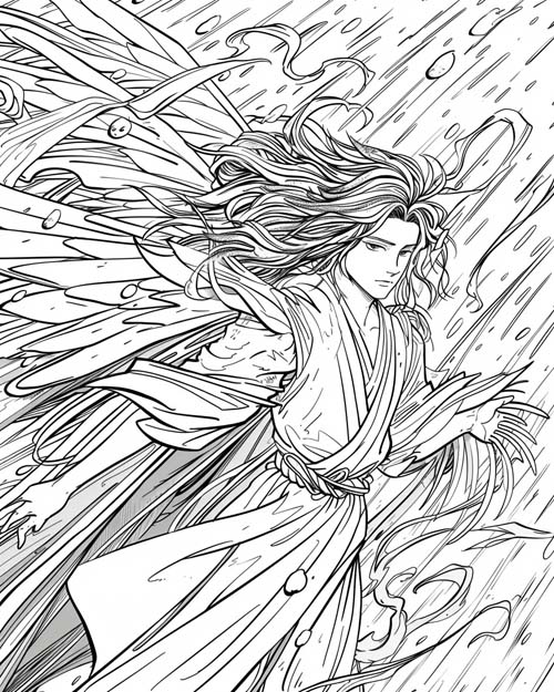 Notus, Greek god of the South Wind, coloring page