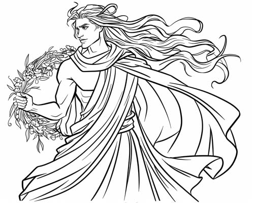 Zephyrus, Greek god of the West Wind, coloring page