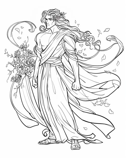 Zephyrus, Greek god of the West Wind, coloring page
