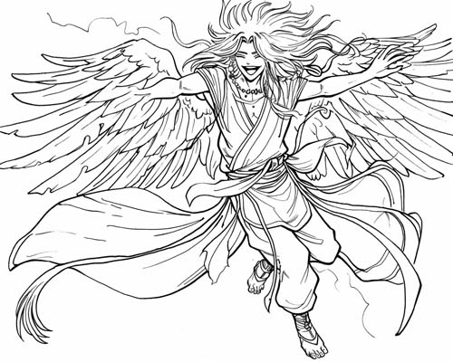 Zephyrus, Greek god of the West Wind, coloring page