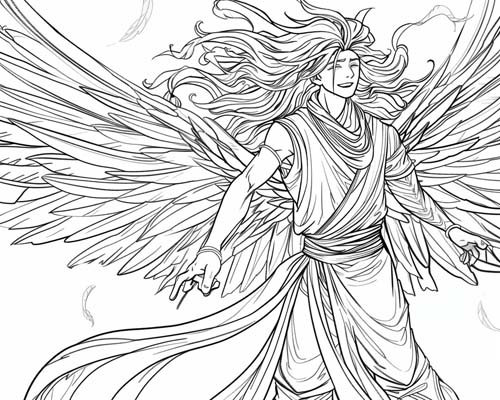 Zephyrus, Greek god of the West Wind, coloring page