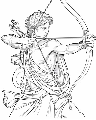 Apollo practicing archery coloring page