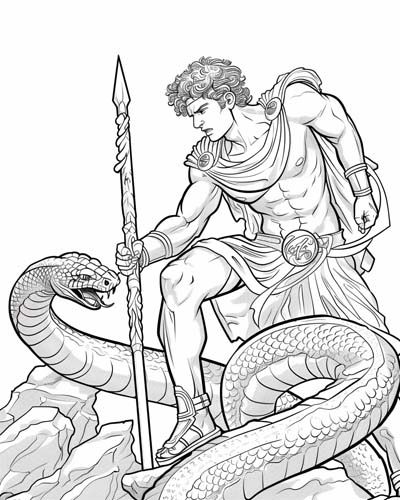 Apollo battling a snake coloring page
