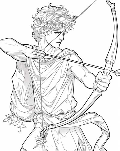 Apollo practicing archery coloring page