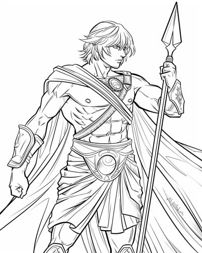 Ares, Greek god of war, coloring page