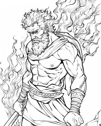 Hephaestus, Greek god of fire, coloring page