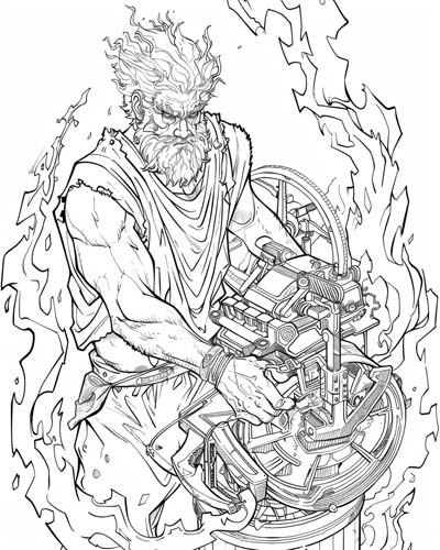 coloring page of Hephaestus crafting an automaton