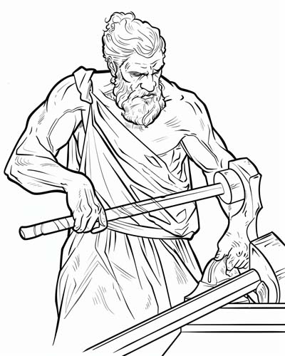 Hephaestus, Greek god of fire and forge, coloring page