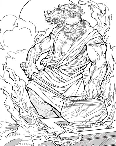 Hephaestus, Greek god of crafting, coloring page