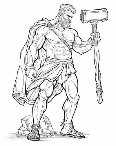 coloring page of Hephaestus, Greek god of blacksmithing