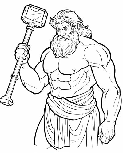 coloring page of Hephaestus holding a blacksmith hammer