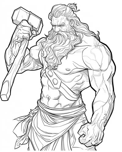 coloring page of Hephaestus holding a blacksmith hammer