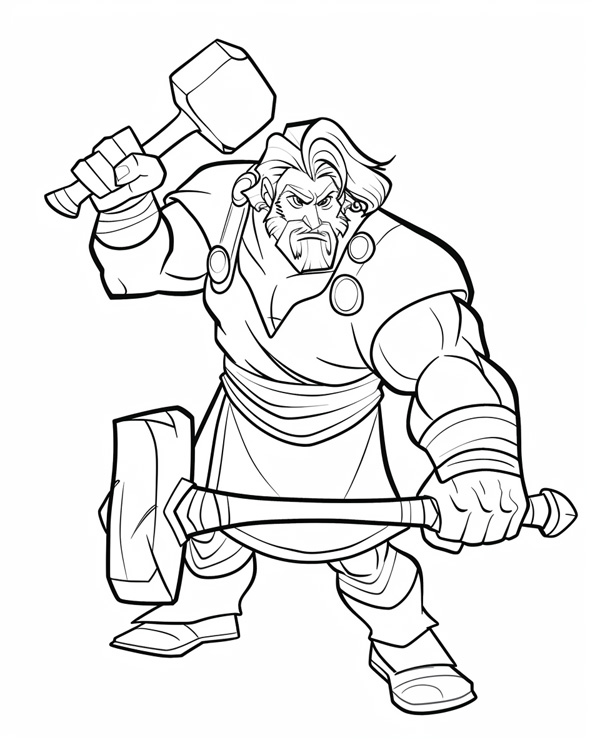 Hephaestus, Greek god of blacksmithing, coloring page
