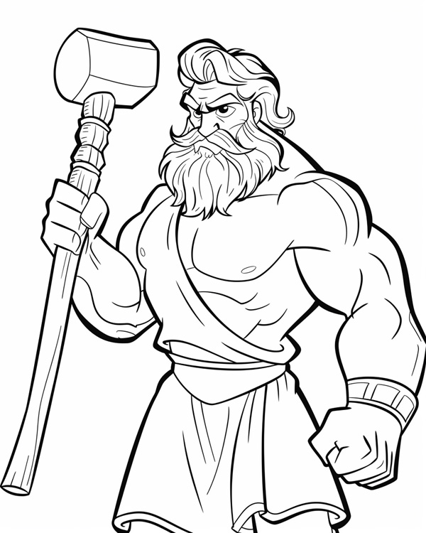 Hephaestus, Greek god of blacksmithing, coloring page