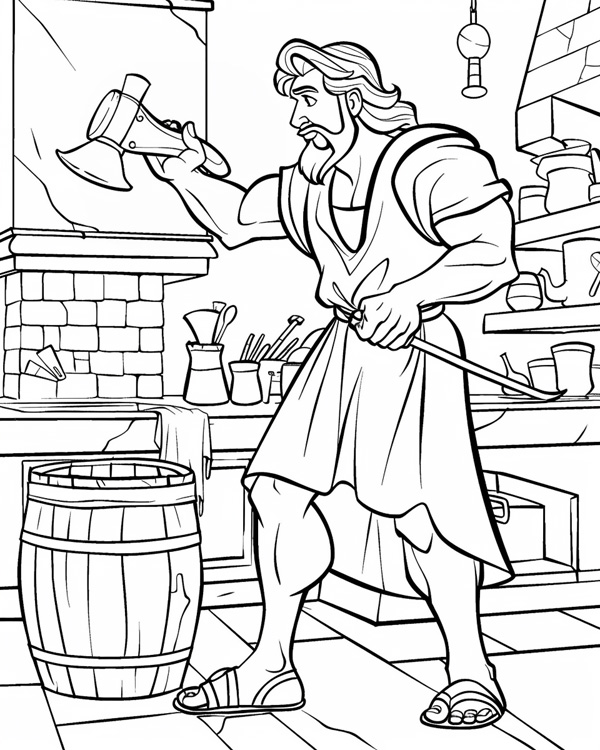 Hephaestus, Greek god of crafting, coloring page
