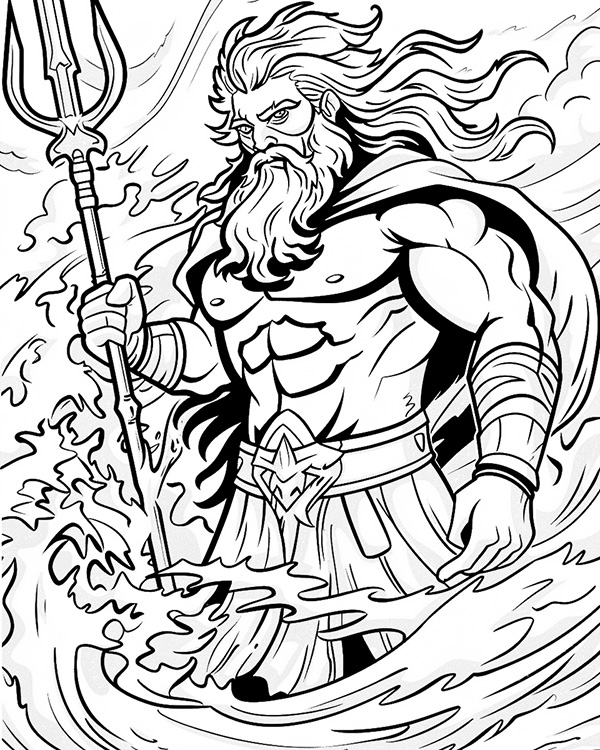 Poseidon creating a storm coloring page