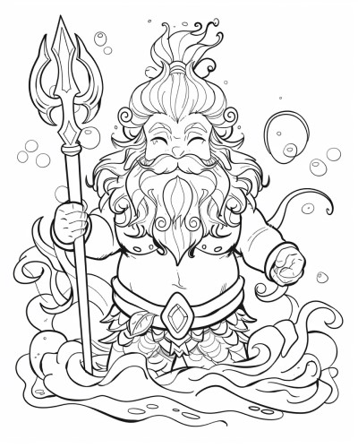 friendly Poseidon and his trident coloring page
