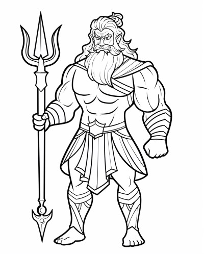 simple coloring page of Poseidon and his trident