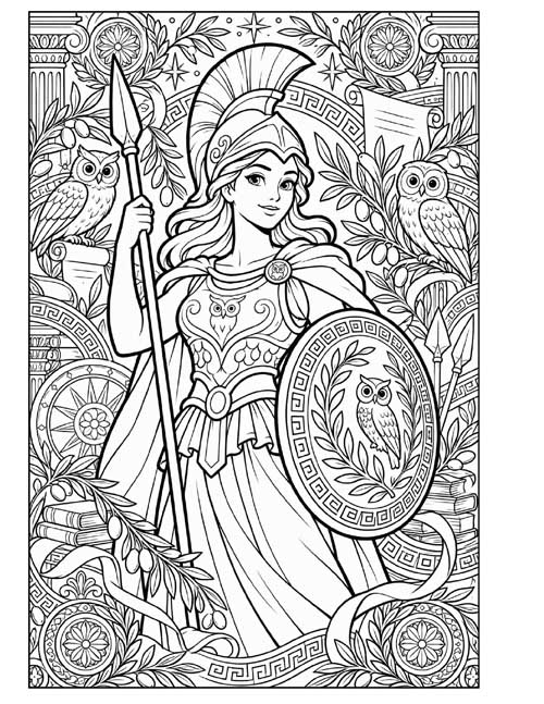 adult or teen doodle coloring page of Athena