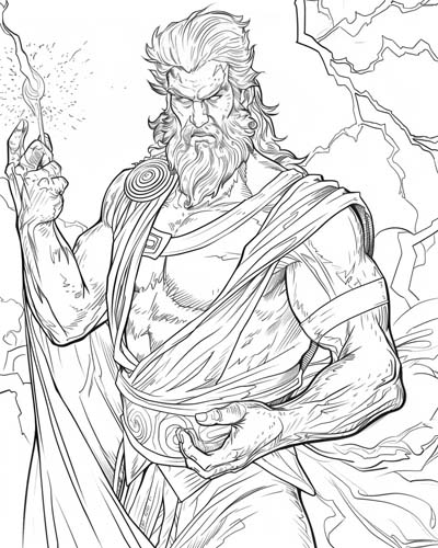 Zeus with glowing eyes coloring page