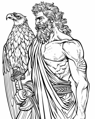 Zeus and an eagle coloring page