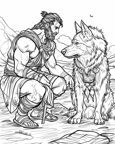 coloring page of Odysseus and His Loyal Dog Argos