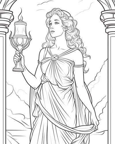 coloring page of a lampad lighting an entrance