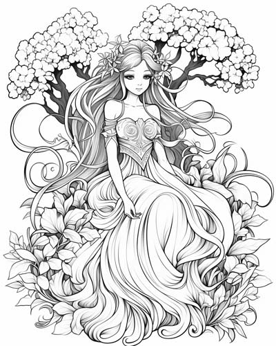 Melia merging with her ash tree coloring page