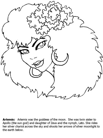 Greek mythology:  Artemis coloring page