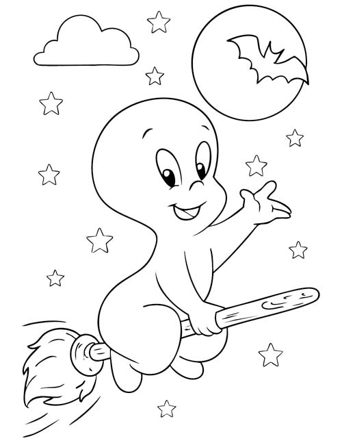 coloring page of Casper flying at night