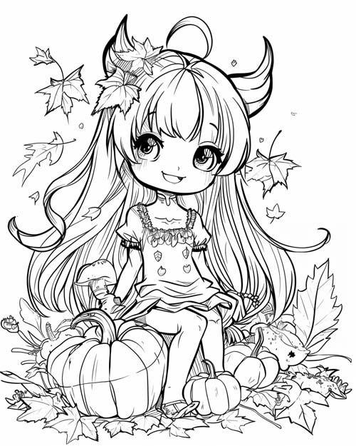 coloring page of a cute girl monster